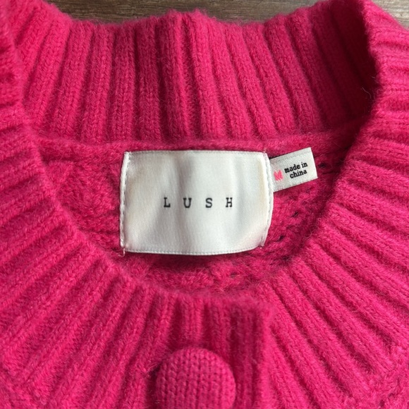 LUSH hot pink cropped cardigan with knit buttons - Picture 2 of 4